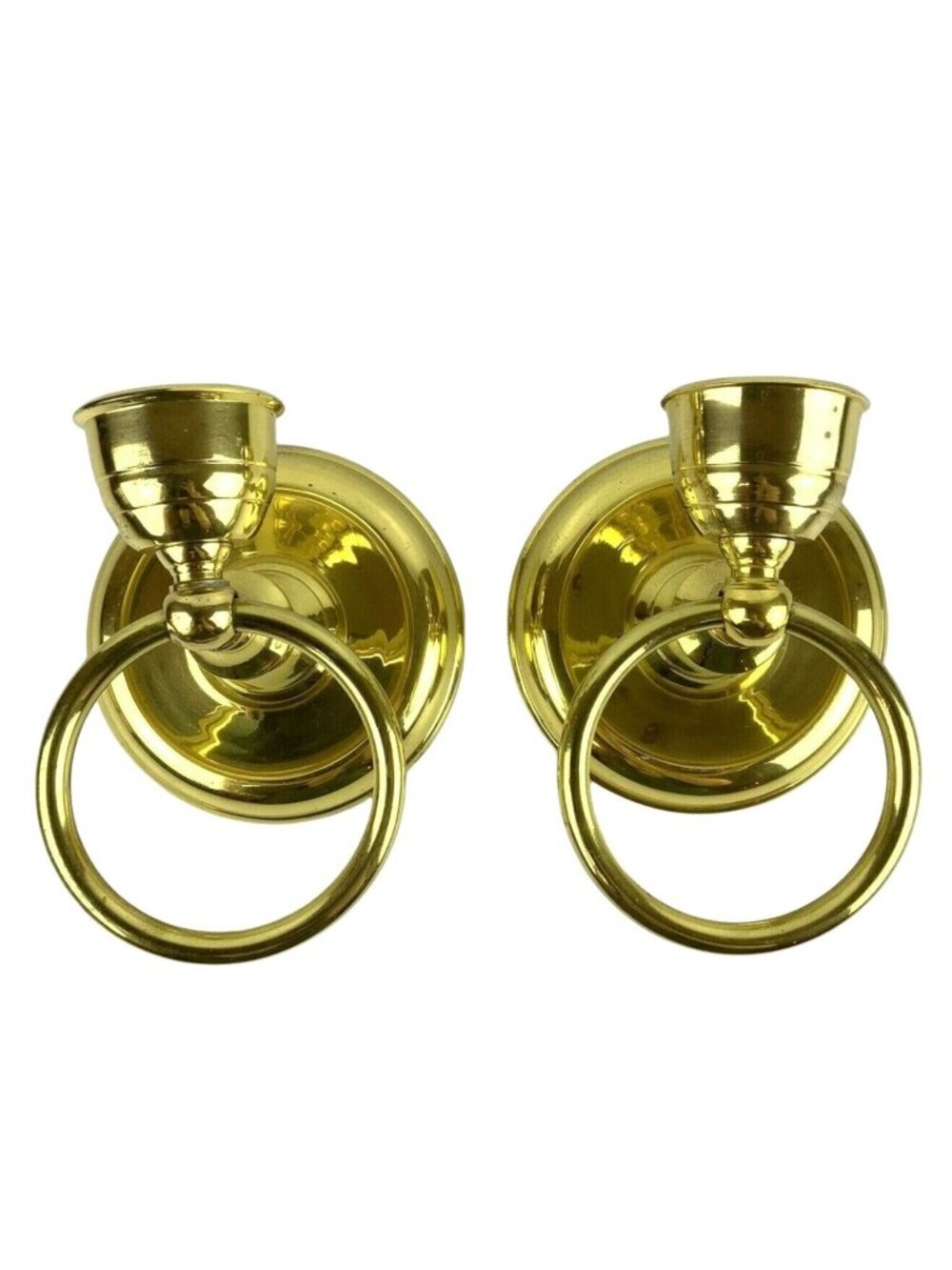 Pair Of Lacquered Brass Wall-Mounted Candle Holders Loop Design Made In India